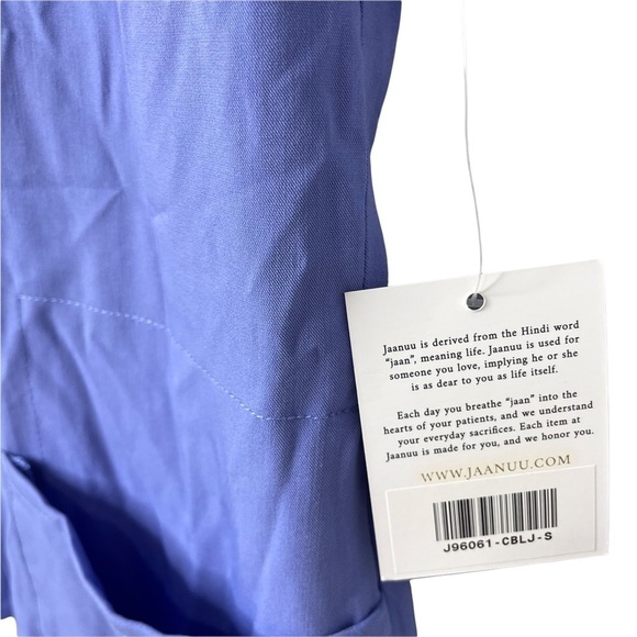 Jaanuu V Neck Notched Collar Short Sleeve Blue Scrub Shirt Size Small - Picture 6 of 7